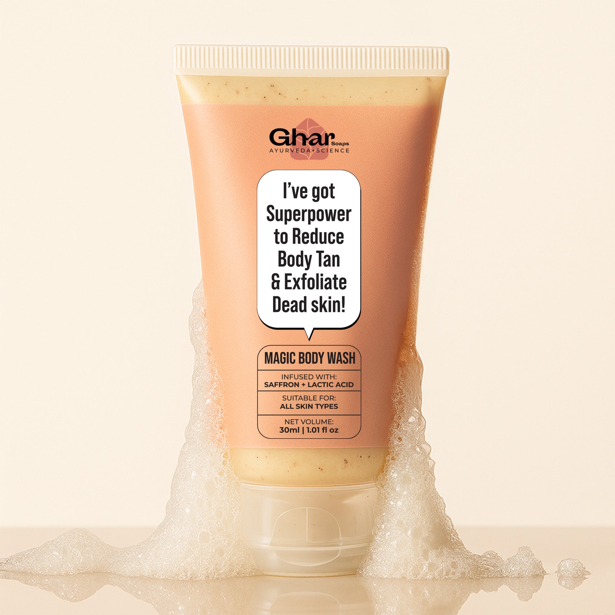 Magic De-Tan & Exfoliating Body Wash with Saffron & Lactic Acid 30ml