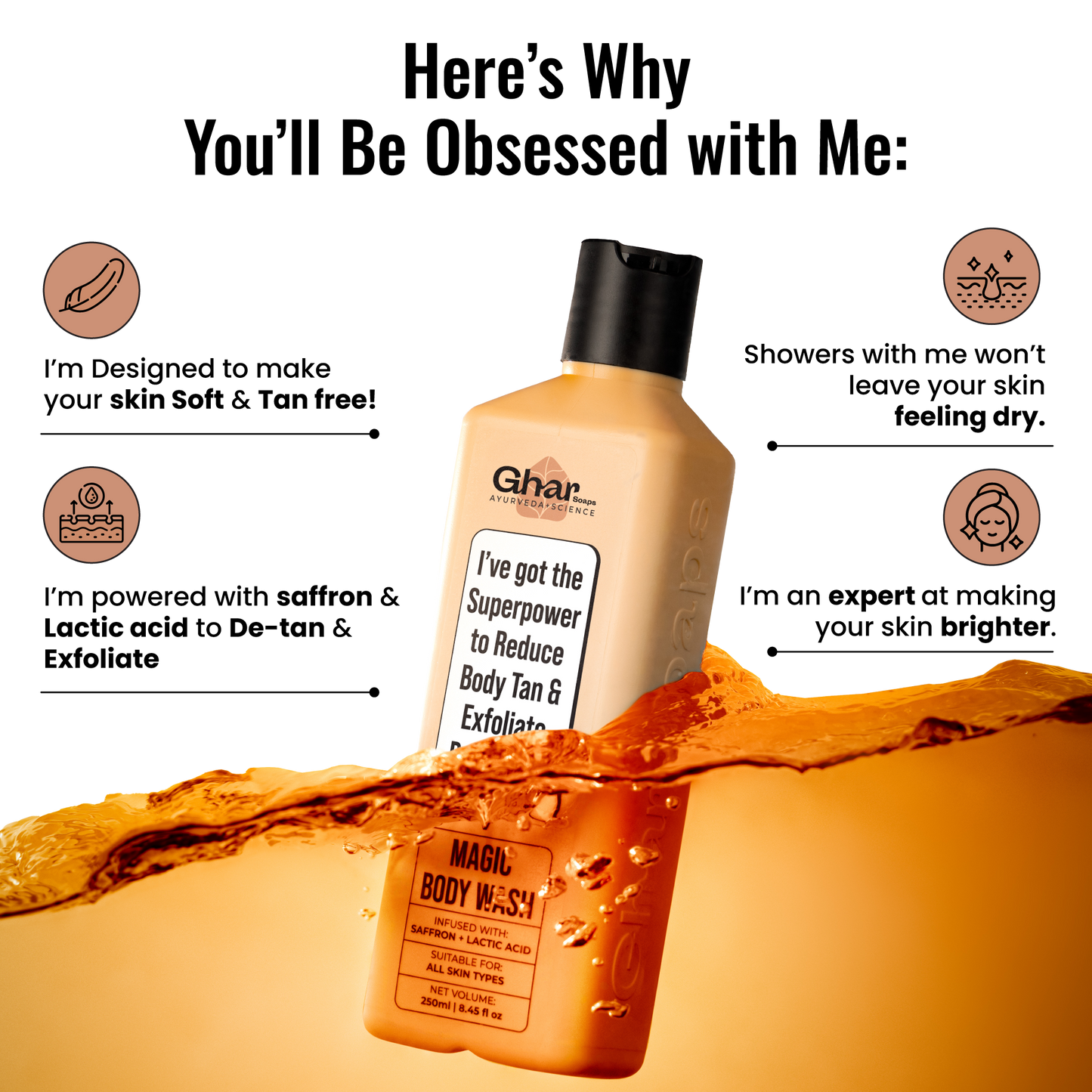 Magic De-Tan & Exfoliating Body Wash with Saffron & Lactic Acid