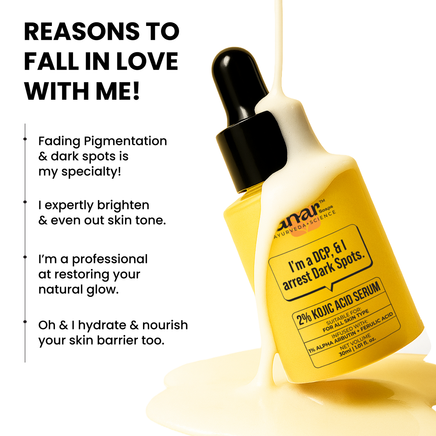 2% kojic acid serum infused with 1% alpha arbutin to reduce pigmentation